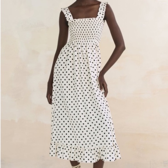 Zara Dresses & Skirts - Zara | The Josefine Linen Blend Midi Polka Dotted Dress Classic Preppy Summer